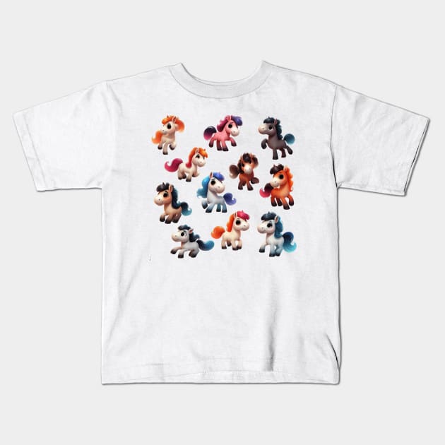 Cute Ponies Kids T-Shirt by Dmytro